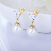 Pearl with Triangle Zircon Silver Drop Earrings for Women